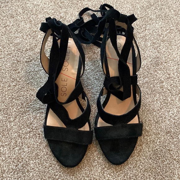 Sole society black wood block heel sandal size 6 - Picture 2 of 4